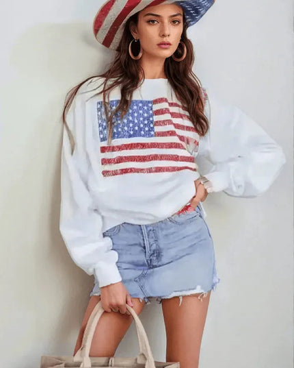 Patriotic Round Neck Long Sleeve Sweatshirt