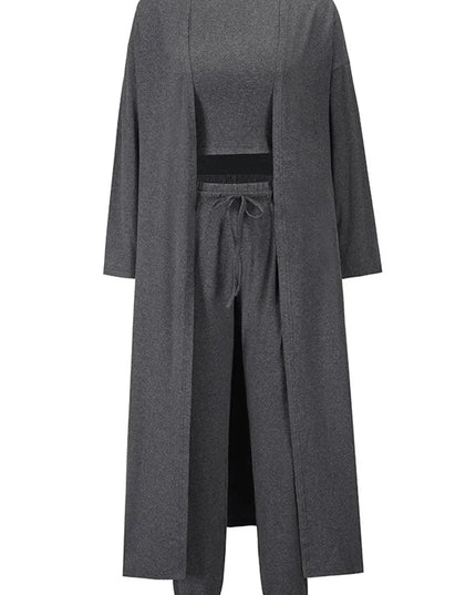 Three-Piece Tied Cardigan, Tank, and Pant Set with Pockets