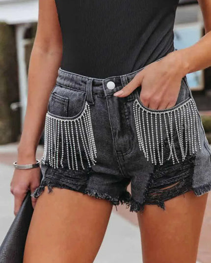 Frayed Edge Denim Cutoffs with Functional Pockets