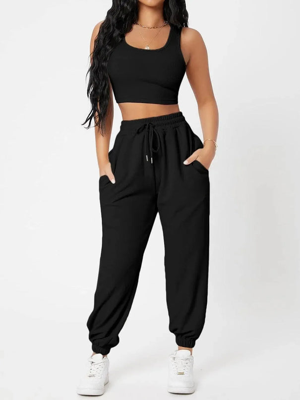 Wide Strap Top and Drawstring Joggers Set - ShopEasier