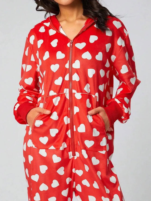 Printed Zip Up Long Sleeve Hooded Jumpsuit - ShopEasier