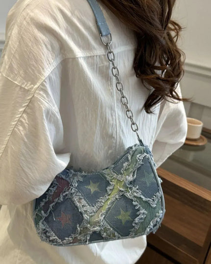 Bolso de hombro con estampado de estrellas y flecos