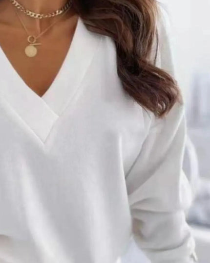 V-Neck Button-Detail Long Sleeve Pullover