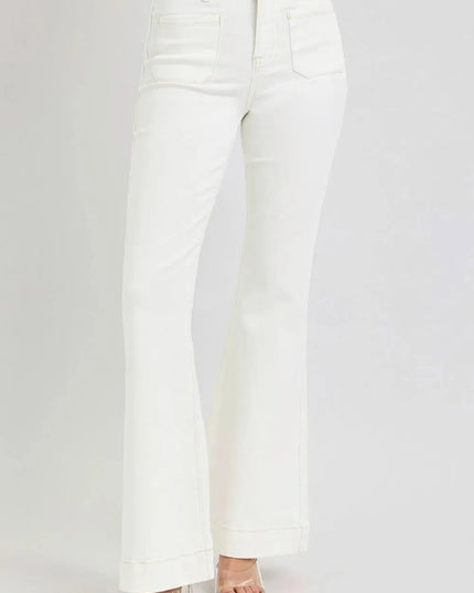 RISEN Full Size High Rise Front Patch Pocket Flare Jeans - ShopEasier