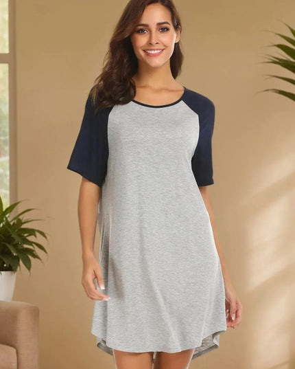 Round Neck Short Sleeve Contrast Lounge Dress