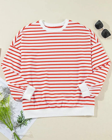 Casual Oversized Striped Long Sleeve Sweatshirt