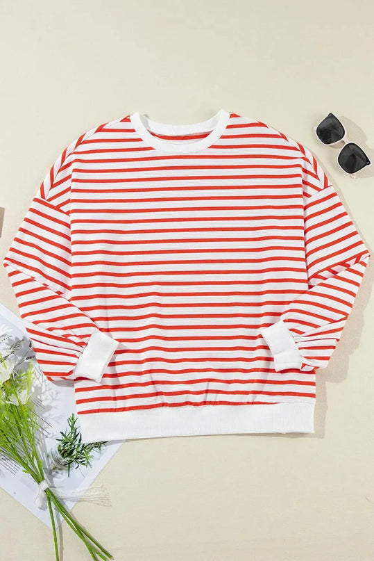 Casual Oversized Striped Long Sleeve Sweatshirt