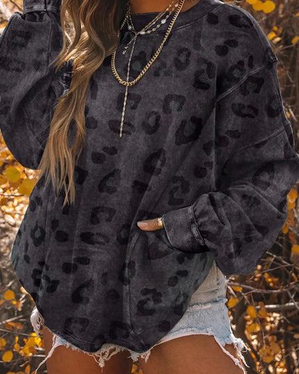 Leopard Print Oversized Crewneck Sweatshirt