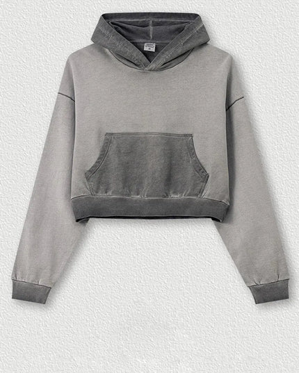 Cropped Cotton Hoodie with Kangaroo Pocket and Long Sleeves