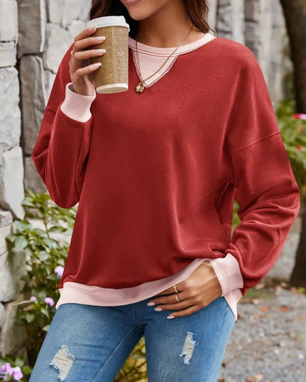 Contrast Lovelet Round Neck Long Sleeve Pullover