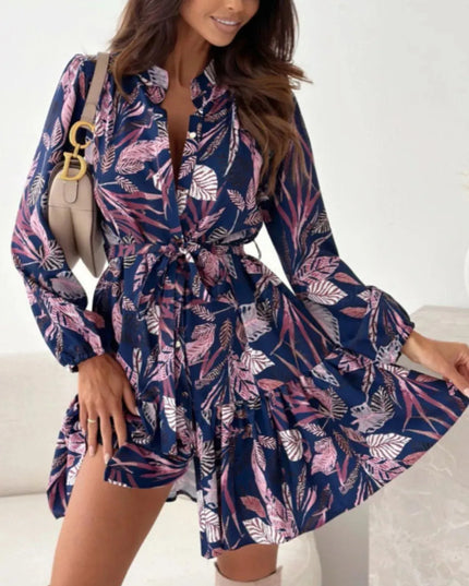 Vestido de manga larga con estampado floral y dobladillo con volantes