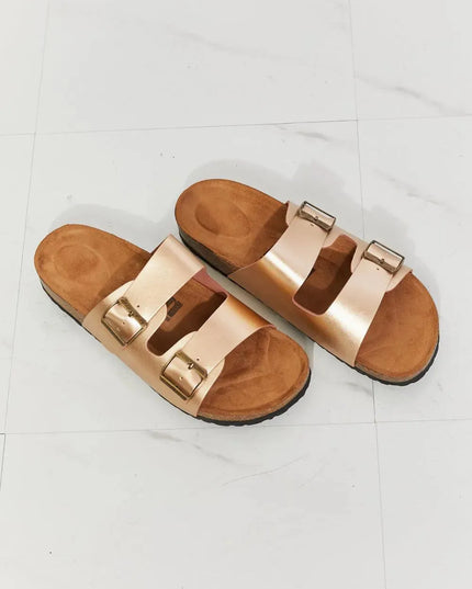 Luxury Double-Banded Cork Slide Sandals in Gold by MMShoes