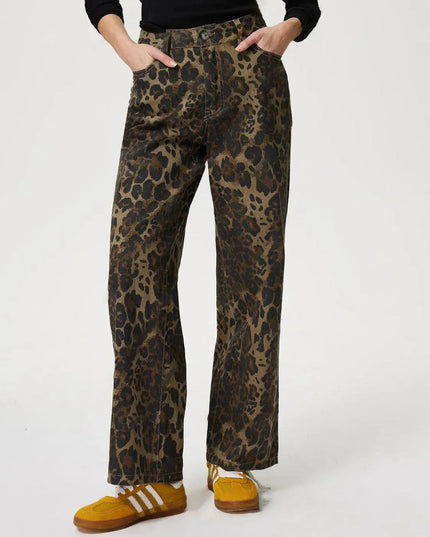 Leopard Straight Jeans with Pockets - ShopEasier