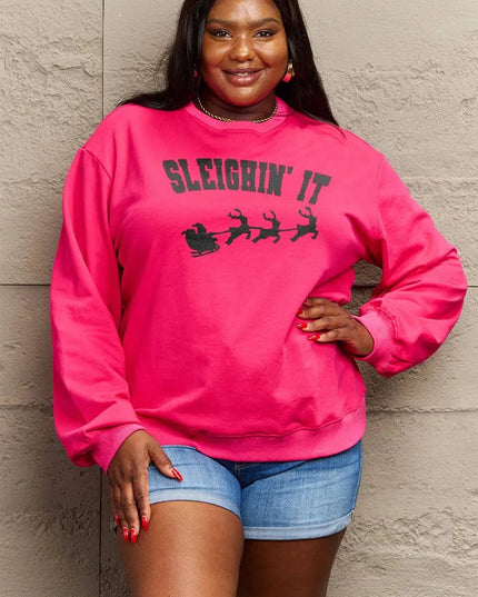 Simply Love Full Size SLEIGHIN' IT Graphic Sweatshirt - ShopEasier