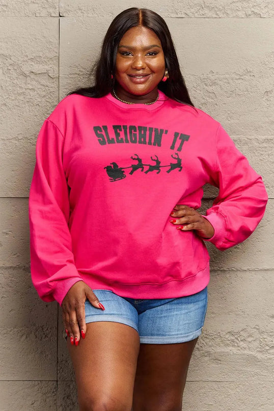 Simply Love Full Size SLEIGHIN' IT Graphic Sweatshirt - ShopEasier