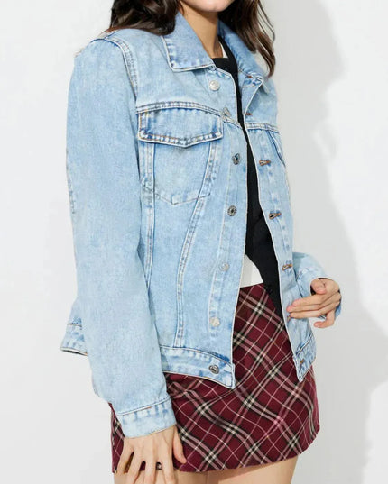 Button Up Long Sleeve Denim Shacket - ShopEasier