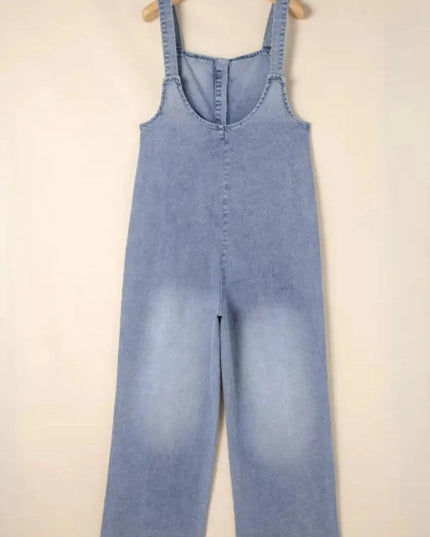 Wide Strap Denim Overalls with Pockets - ShopEasier