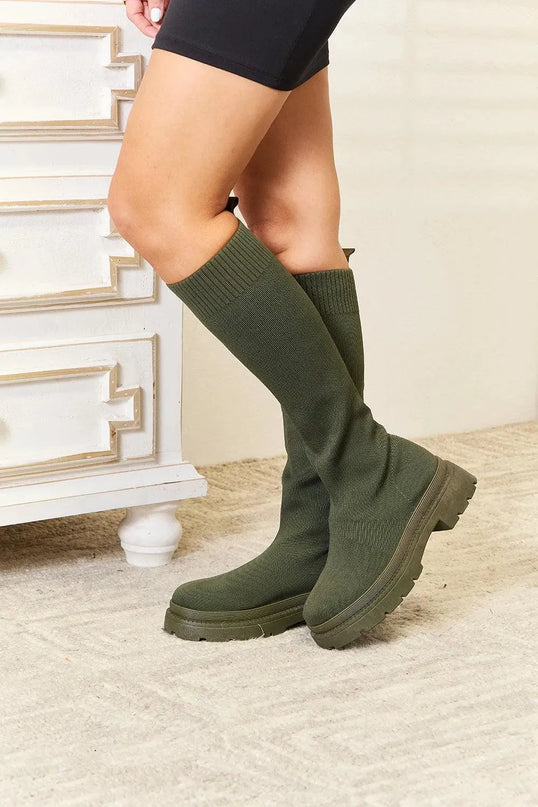 WILD DIVA Footwear Knee High Platform Sock Boots - ShopEasier