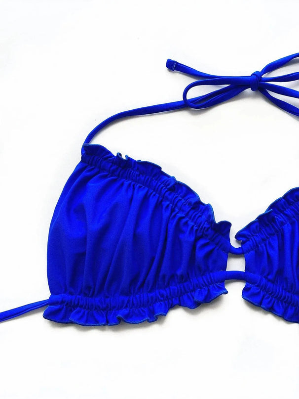 Conjunto de bikini con cuello halter y volantes Trill