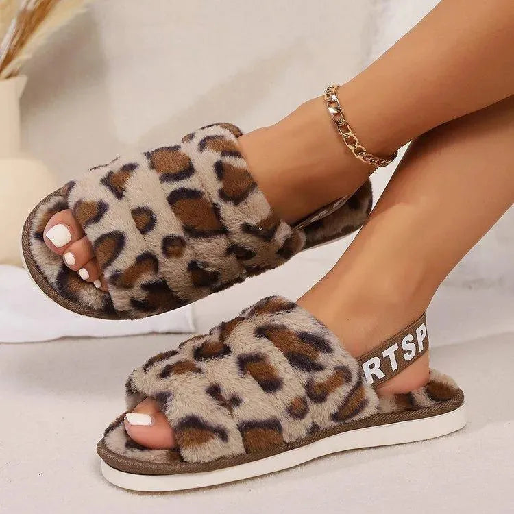 Zapatos planos con punta abierta y estampado de leopardo