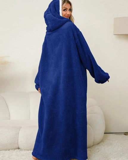 Pocketed Contrast Long Sleeve Hooded Lounge Dress