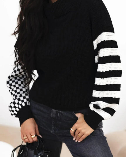 Colorful Striped Checkered Turtleneck Oversized Sweater