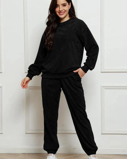 Cozy Corduroy Two-Piece Sweatshirt and Sweatpants Ensemble