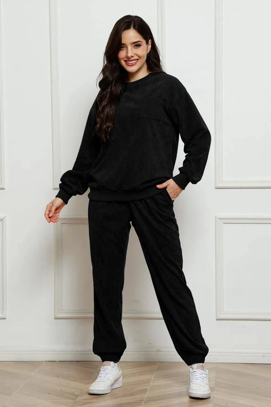 Cozy Corduroy Two-Piece Sweatshirt and Sweatpants Ensemble