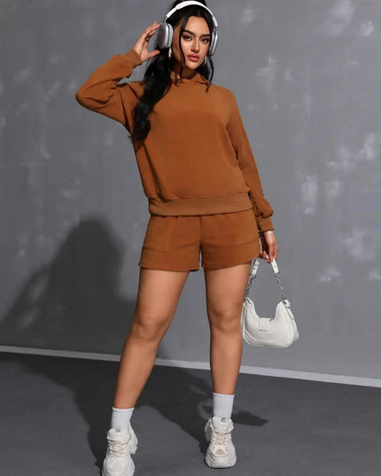 Long Sleeve Hoodie and Pocketed Shorts Set