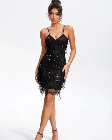 Sequin V-Neck Wrap Cami Dress