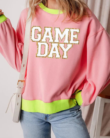 Sequin Letter Print Long Sleeve Sweatshirt with Round Neck