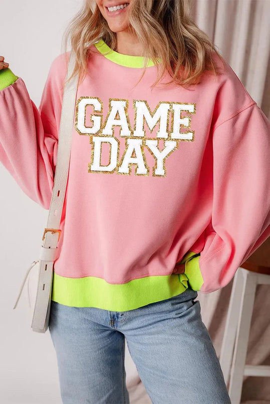 Sequin Letter Print Long Sleeve Sweatshirt with Round Neck