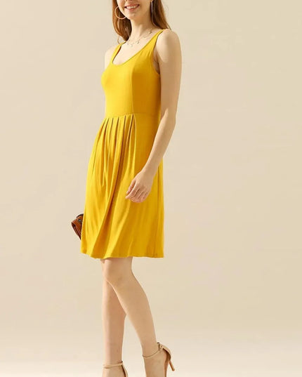 Doublju Full Size Round Neck Ruched Sleeveless Dress with Pockets - ShopEasier