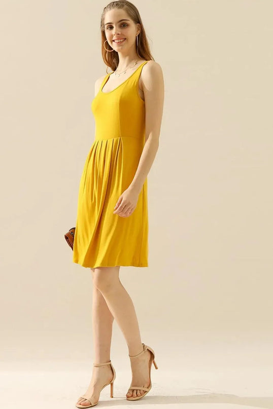 Doublju Full Size Round Neck Ruched Sleeveless Dress with Pockets - ShopEasier