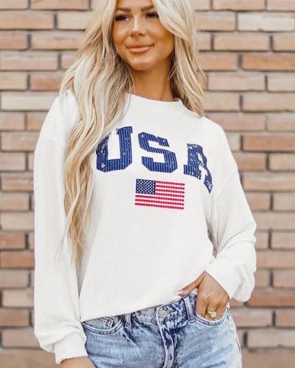 Letter Graphic Round Neck Long Sleeve Sweatshirt - ShopEasier