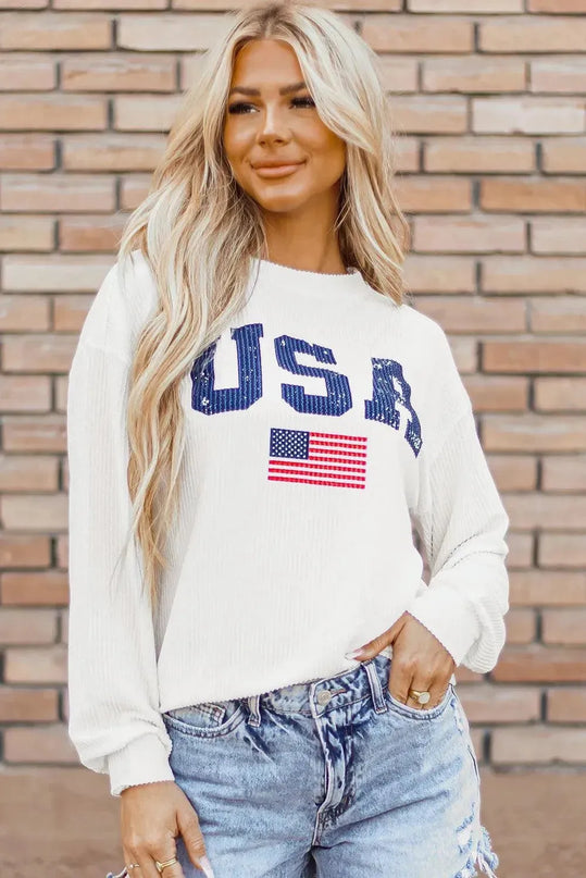 Letter Graphic Round Neck Long Sleeve Sweatshirt - ShopEasier