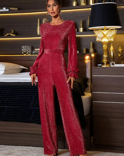 Perfee Cutout Round Neck Long Sleeve Jumpsuit - ShopEasier