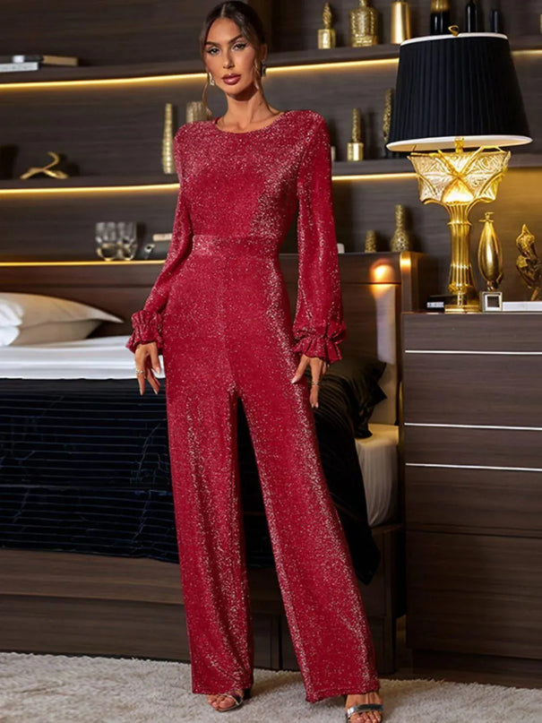 Perfee Cutout Round Neck Long Sleeve Jumpsuit - ShopEasier