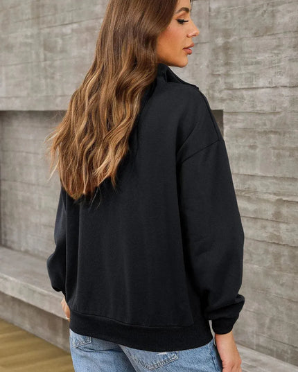 Cozy Pocketed Half Zip Drop Shoulder Sweatshirt