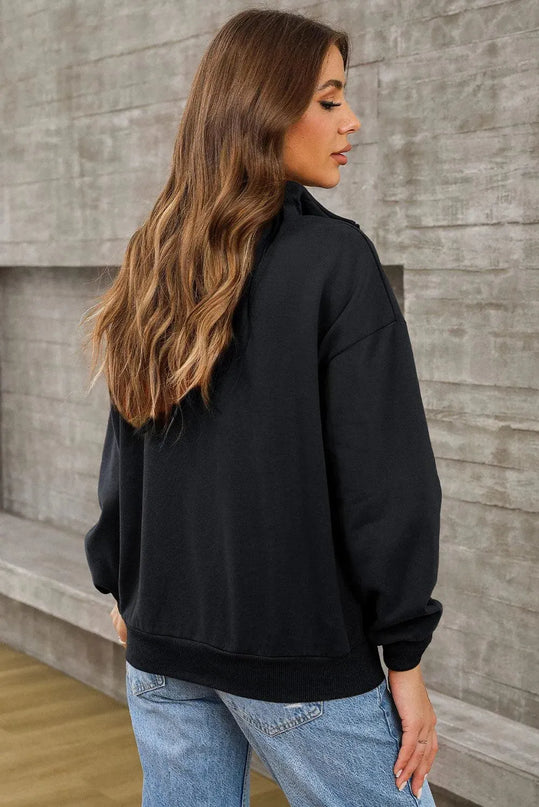 Cozy Pocketed Half Zip Drop Shoulder Sweatshirt