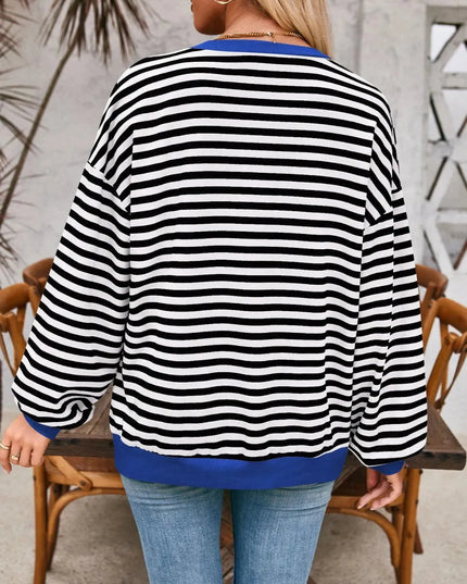 Chic Contrast Striped Long Sleeve Pullover