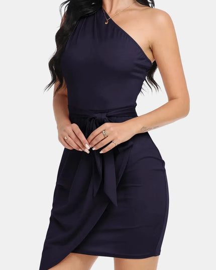 Tie Front One-Shoulder Sleeveless Dress - ShopEasier