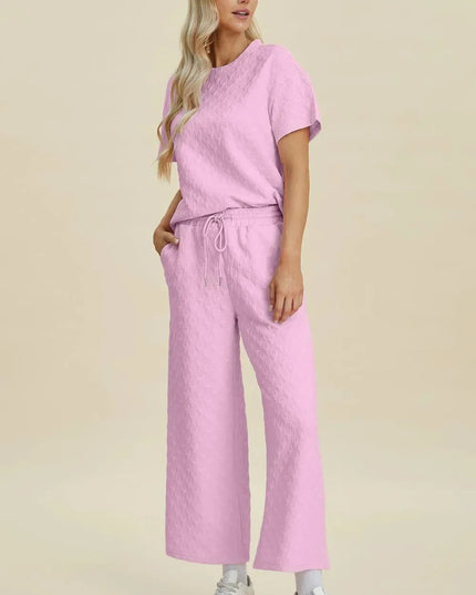 Textured Comfort Two-Piece Top and Pants Set with Pockets