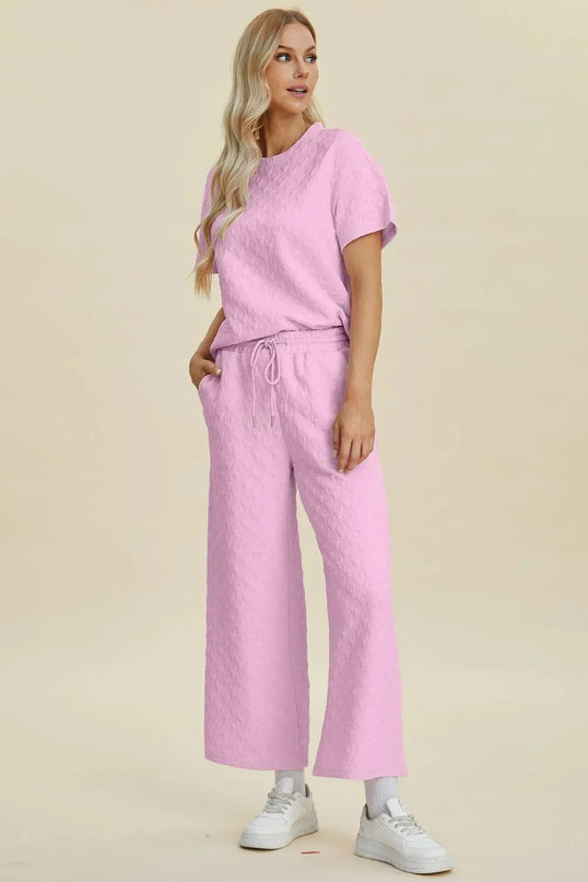 Textured Comfort Two-Piece Top and Pants Set with Pockets