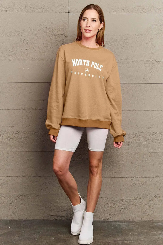 Simply Love Full Size NORTH POLE UNIVERSITY Graphic Sweatshirt - ShopEasier