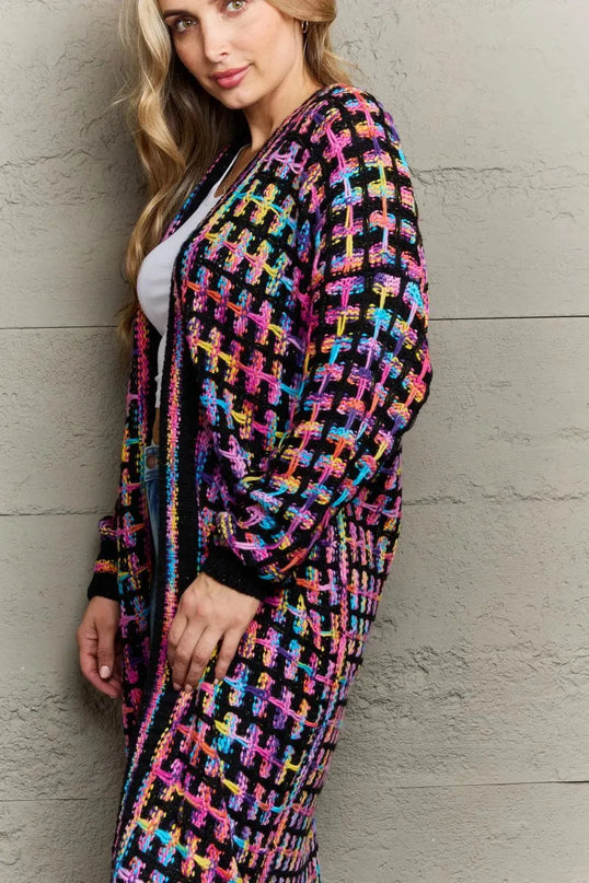 Angel Wings Full Size Multicolored Open Front Fringe Hem Cardigan - ShopEasier