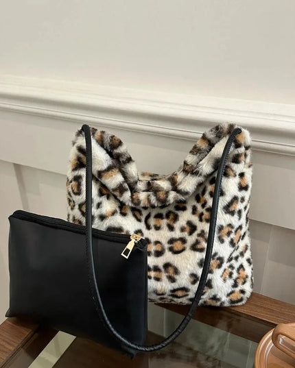 Wild Print Plush Shoulder Bag