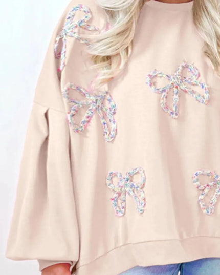 Bow Detail Opaque Long Sleeve Pullover Sweatshirt