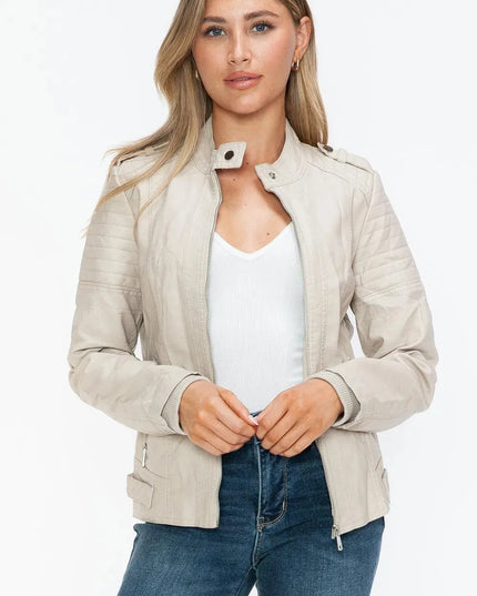 Snobbish PU Leather Biker Jacket with Side Zip Pockets - ShopEasier