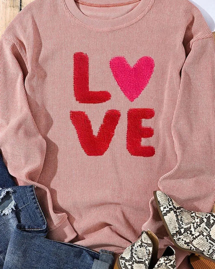 Love Heart Graphic Long Sleeve Sweatshirt for Valentine's Day